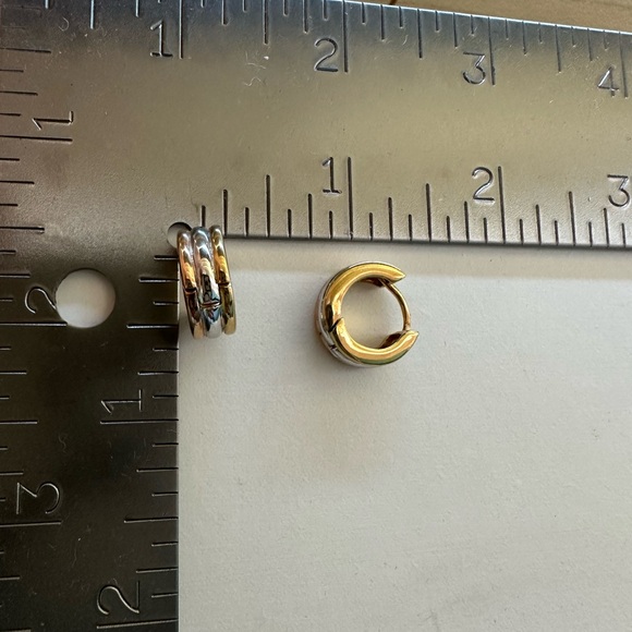 Tri tone mini Hoop Huggies  Earrings - Picture 13 of 13